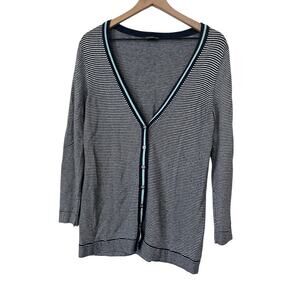 J. Jill Womens Long Sleeve Blue Striped Cardigan Wool Blend Sweater Size Small